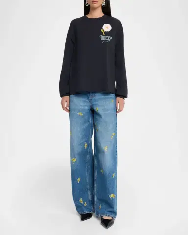 Ganni Embroidered Long-Sleeve Tee | Thumbnail 2 Ganni Embroidered Long-Sleeve Tee | Thumbnail 2