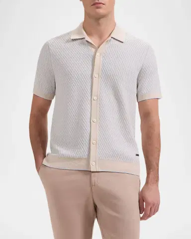 Bugatchi Men's Two-Tone Honeycomb Button-Front Sweater | Thumbnail 3 Bugatchi Men's Two-Tone Honeycomb Button-Front Sweater | Thumbnail 3