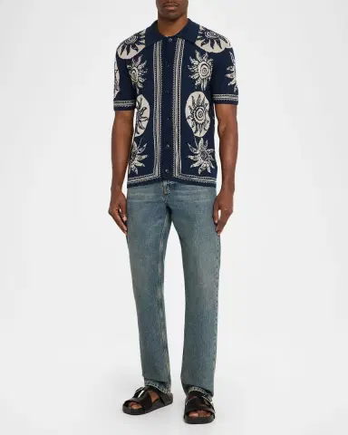 Scotch & Soda Men's Sun Motif Knit Short-Sleeve Shirt | Thumbnail 2