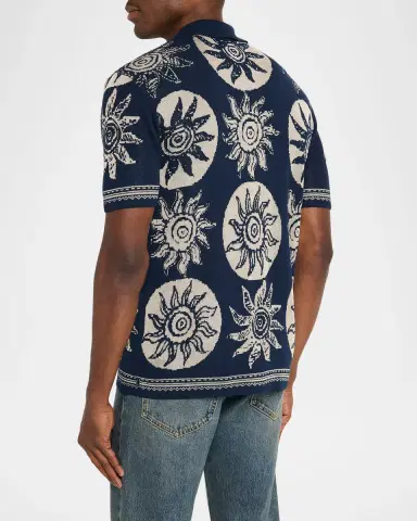 Scotch & Soda Men's Sun Motif Knit Short-Sleeve Shirt | Thumbnail 3