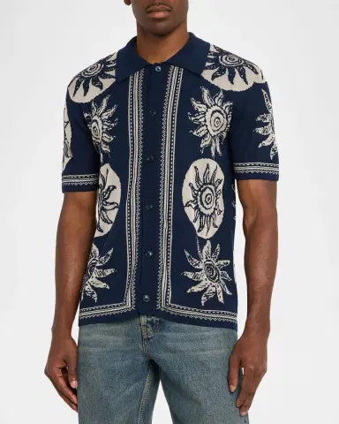 Scotch & Soda Men's Sun Motif Knit Short-Sleeve Shirt | Thumbnail 4