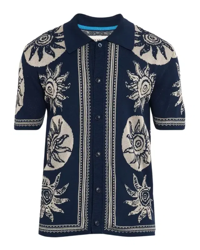 Scotch & Soda Men 's Sun Motif Knit Short-Sleeve Shirt