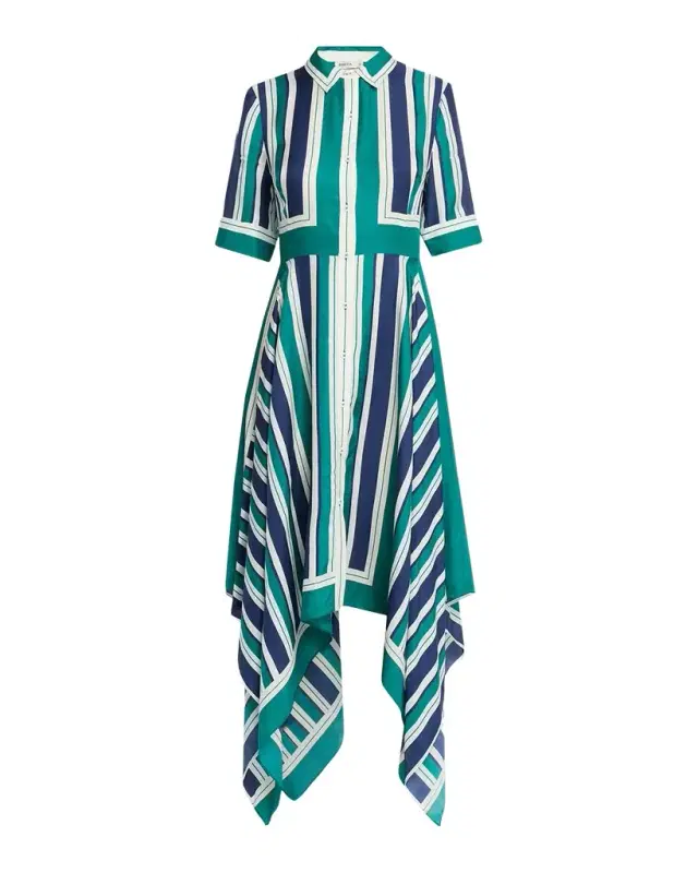 Abrielle Striped Handkerchief Midi Dress