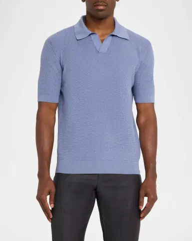 ZEGNA Men 's Premium Cotton Knit Johnny-Collar Polo Shirt | Thumbnail 3 ZEGNA Men 's Premium Cotton Knit Johnny-Collar Polo Shirt | Thumbnail 3