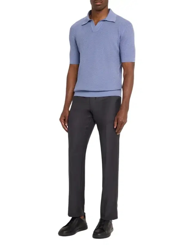 Men 's Premium Cotton Knit Johnny-Collar Polo Shirt