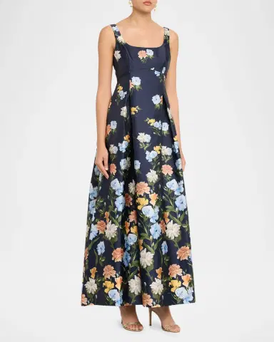 SACHIN & BABI Aurora Pleated Floral-Print Mikado Gown | Thumbnail 4 SACHIN & BABI Aurora Pleated Floral-Print Mikado Gown | Thumbnail 4