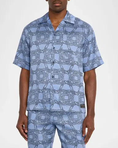 Scotch & Soda Men's Logo Horseshoe-Printed Short-Sleeve Shirt | Thumbnail 3