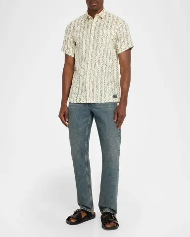 Scotch & Soda Men's Horseshoe Stripe Linen Short-Sleeve Shirt | Thumbnail 2 Scotch & Soda Men's Horseshoe Stripe Linen Short-Sleeve Shirt | Thumbnail 2