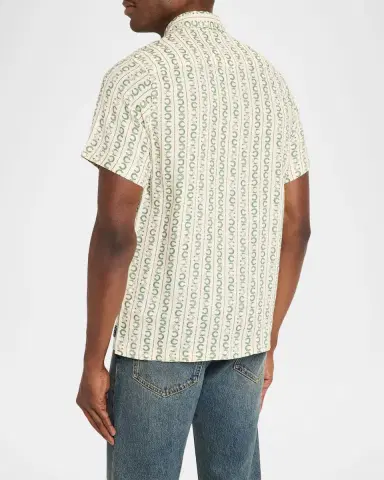 Scotch & Soda Men's Horseshoe Stripe Linen Short-Sleeve Shirt | Thumbnail 3 Scotch & Soda Men's Horseshoe Stripe Linen Short-Sleeve Shirt | Thumbnail 3
