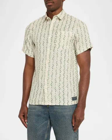 Scotch & Soda Men's Horseshoe Stripe Linen Short-Sleeve Shirt | Thumbnail 4 Scotch & Soda Men's Horseshoe Stripe Linen Short-Sleeve Shirt | Thumbnail 4