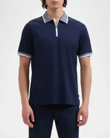 Bugatchi Men's Tipped Knit-Trim Quarter-Zip Polo Shirt | Thumbnail 3 Bugatchi Men's Tipped Knit-Trim Quarter-Zip Polo Shirt | Thumbnail 3