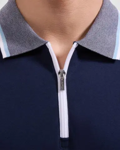 Bugatchi Men's Tipped Knit-Trim Quarter-Zip Polo Shirt | Thumbnail 4 Bugatchi Men's Tipped Knit-Trim Quarter-Zip Polo Shirt | Thumbnail 4