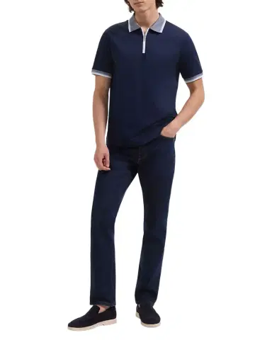 Bugatchi Men's Tipped Knit-Trim Quarter-Zip Polo Shirt | Thumbnail 1 Bugatchi Men's Tipped Knit-Trim Quarter-Zip Polo Shirt | Thumbnail 1