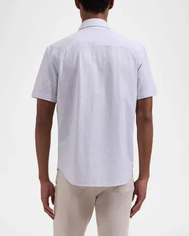 Bugatchi Men's Miles Geometric-Print OoohCotton Short-Sleeve Shirt | Thumbnail 3