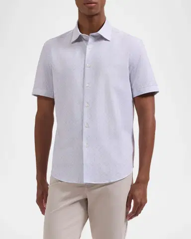 Bugatchi Men's Miles Geometric-Print OoohCotton Short-Sleeve Shirt | Thumbnail 4