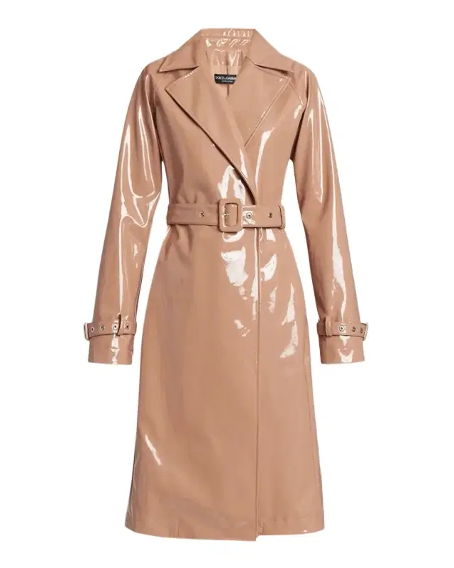 Dolce & Gabbana Coated Faux Leather Belted Trench Coat