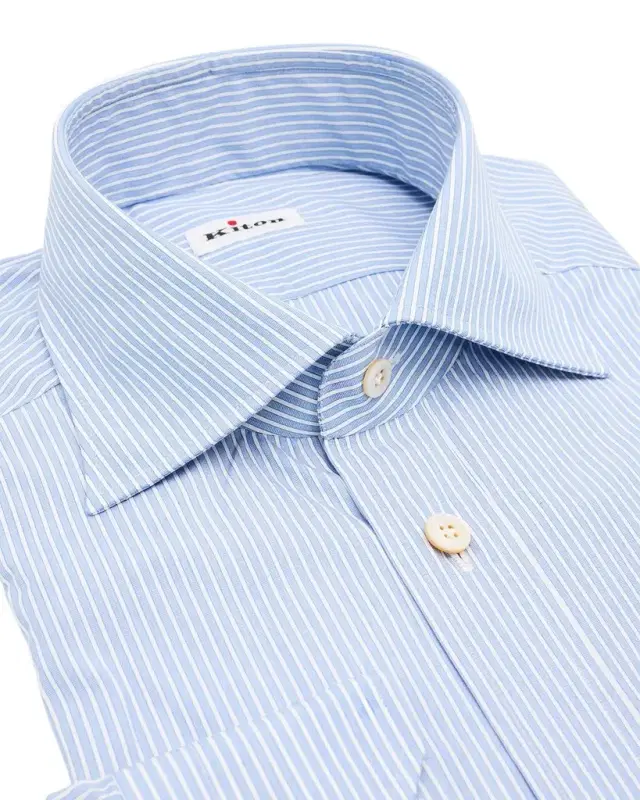 Men 's Cotton Fine Stripe Dress Shirt with Mother-of-Pearl Buttons