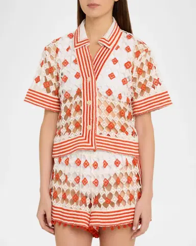 Ramy Brook Betty Crochet Button-Front Coverup Top | Thumbnail 4