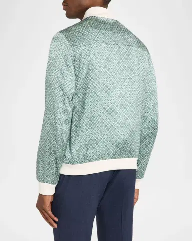 Stefano Ricci Men's Geometric Silk Bomber Jacket | Thumbnail 3 Stefano Ricci Men's Geometric Silk Bomber Jacket | Thumbnail 3