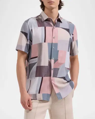 Bugatchi Men's Orson Abstract-Print Viscose Short-Sleeve Shirt | Thumbnail 4 Bugatchi Men's Orson Abstract-Print Viscose Short-Sleeve Shirt | Thumbnail 4