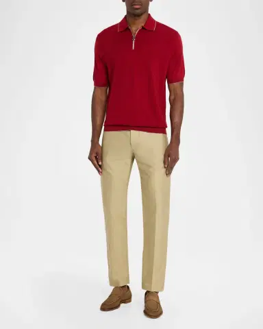 Stefano Ricci Men's Textured Silk Quarter-Zip Polo | Thumbnail 2 Stefano Ricci Men's Textured Silk Quarter-Zip Polo | Thumbnail 2