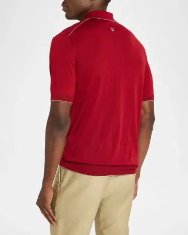 Stefano Ricci Men's Textured Silk Quarter-Zip Polo | Thumbnail 3 Stefano Ricci Men's Textured Silk Quarter-Zip Polo | Thumbnail 3