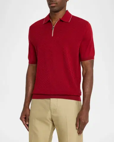 Stefano Ricci Men's Textured Silk Quarter-Zip Polo | Thumbnail 4 Stefano Ricci Men's Textured Silk Quarter-Zip Polo | Thumbnail 4