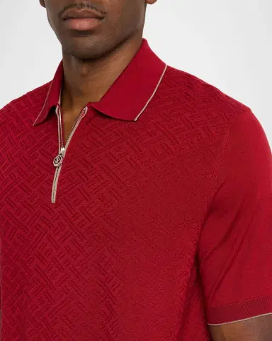 Stefano Ricci Men's Textured Silk Quarter-Zip Polo | Thumbnail 5 Stefano Ricci Men's Textured Silk Quarter-Zip Polo | Thumbnail 5