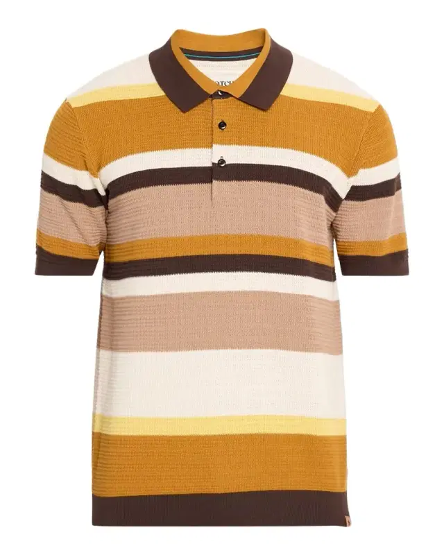 Scotch & Soda Men 's Stripe Textured-Knit Cotton Polo Sweater