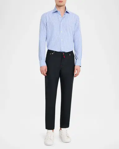 Kiton Men's Cotton Grid Check Sport Shirt with Mother-of-Pearl Buttons | Thumbnail 2