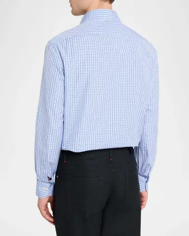 Kiton Men's Cotton Grid Check Sport Shirt with Mother-of-Pearl Buttons | Thumbnail 3