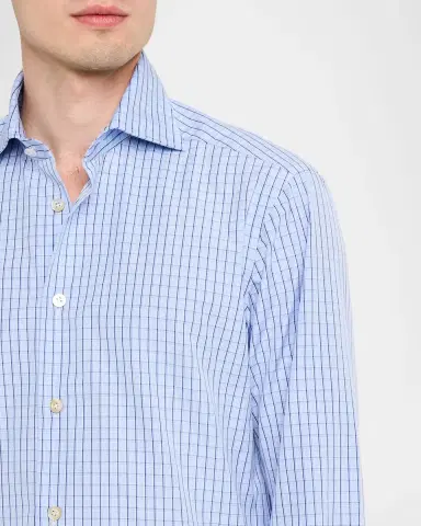 Kiton Men's Cotton Grid Check Sport Shirt with Mother-of-Pearl Buttons | Thumbnail 5