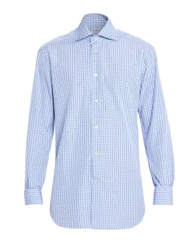 Kiton Men's Cotton Grid Check Sport Shirt with Mother-of-Pearl Buttons | Thumbnail 1
