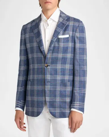Kiton Men's Wool, Silk and Linen Glen Plaid Single-Breasted Sport Coat | Thumbnail 3 Kiton Men's Wool, Silk and Linen Glen Plaid Single-Breasted Sport Coat | Thumbnail 3