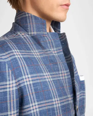 Kiton Men's Wool, Silk and Linen Glen Plaid Single-Breasted Sport Coat | Thumbnail 6 Kiton Men's Wool, Silk and Linen Glen Plaid Single-Breasted Sport Coat | Thumbnail 6