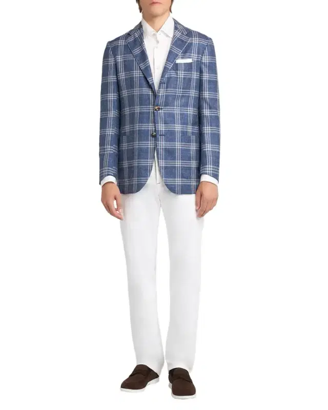 Men 's Wool, Silk and Linen Glen Plaid Single-Breasted Sport Coat