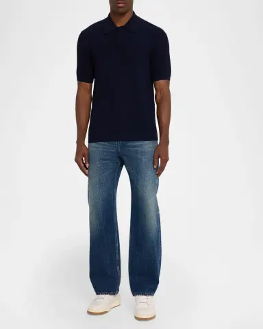 Saint Laurent en's Cotton Knit Short-Sleeve Polo Sweater | Thumbnail 2
