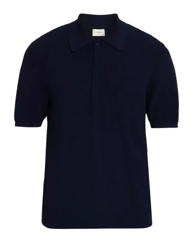 Saint Laurent en 's Cotton Knit Short-Sleeve Polo Sweater