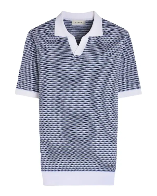 Men 's Textured Johnny Collar Short-Sleeve Sweater
