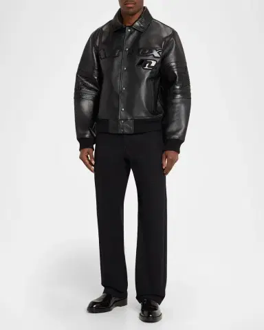 Avirex Men's Legends Leather Croc-Effect Trim Bomber Jacket | Thumbnail 2 Avirex Men's Legends Leather Croc-Effect Trim Bomber Jacket | Thumbnail 2