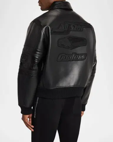 Avirex Men's Legends Leather Croc-Effect Trim Bomber Jacket | Thumbnail 3 Avirex Men's Legends Leather Croc-Effect Trim Bomber Jacket | Thumbnail 3