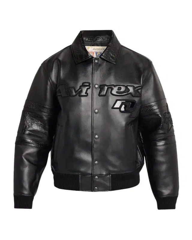 Men 's Legends Leather Croc-Effect Trim Bomber Jacket