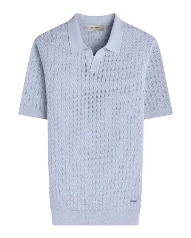 Bugatchi Men 's Pointelle Rib Johnny Collar Short-Sleeve Sweater