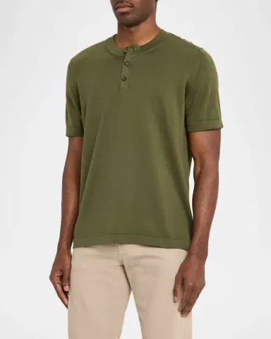 Kiton Men's Cotton Knit Henley Shirt | Thumbnail 3
