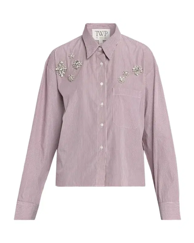 J. D. Shirt in Super Fine Mini Stripe with Crystals