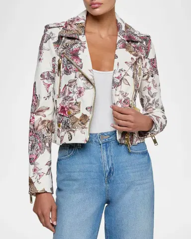 L'Agence Blakely Printed Leather Biker Jacket | Thumbnail 4 L'Agence Blakely Printed Leather Biker Jacket | Thumbnail 4