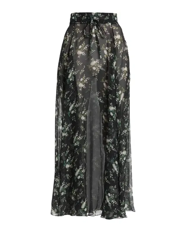 Floral Silk Chiffon Maxi Pull-On Skirt