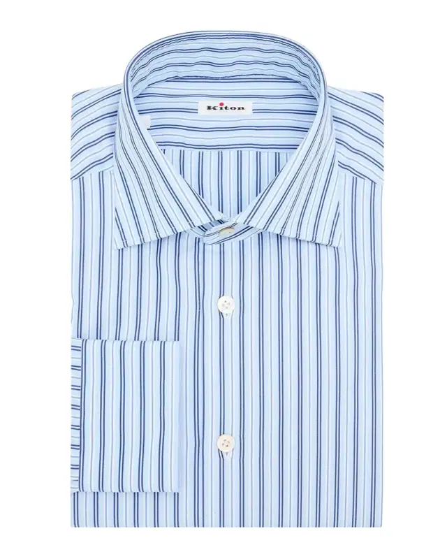 Men 's Varigated Stripe Cotton Dress Shirt with Mother-of-Pearl Buttons