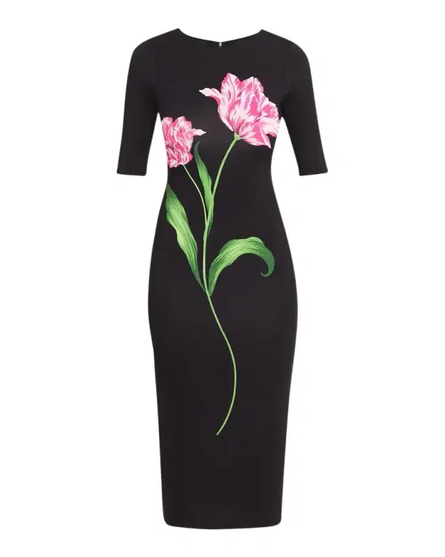 Abbygail Floral-Print Jersey Midi Sheath Dress
