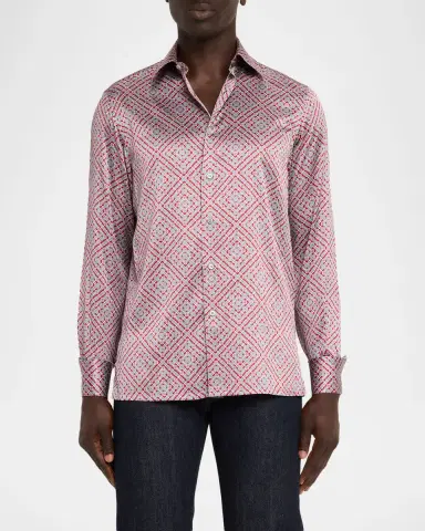 Stefano Ricci Men's Silk Geometric Classic-Fit Sport Shirt | Thumbnail 4 Stefano Ricci Men's Silk Geometric Classic-Fit Sport Shirt | Thumbnail 4